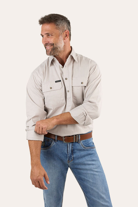 Ringers Western King River Mens Half Button Work Shirt Beige - 171110002 | Blue Heeler Boots