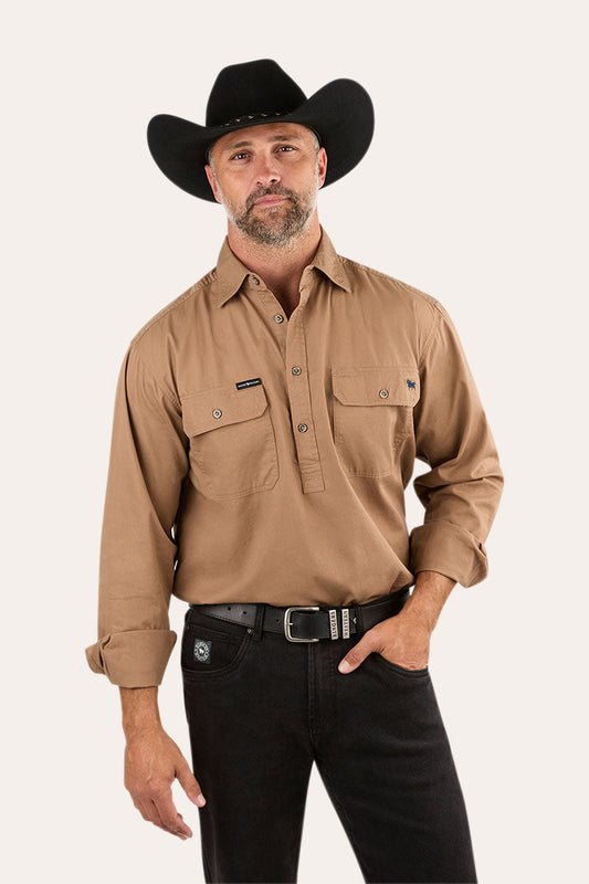 Ringers Western King River Mens Half Button Work Shirt Clay - 171110002 | Blue Heeler Boots