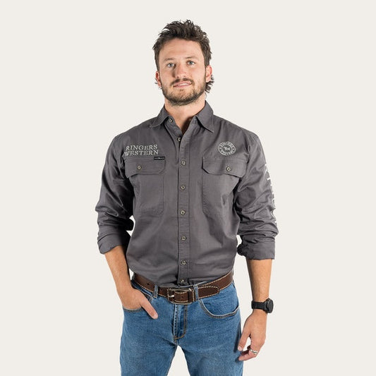 Ringers & Western Hawkeye Mens Full Button Work Shirt Magnum/Grey - 118110002 | Blue Heeler Boots