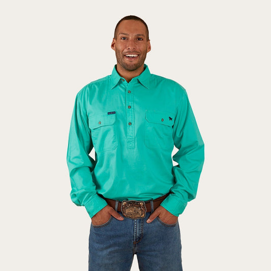 Ringers Western King River Mens Half Button Work Shirt Mint - 171110002 | Blue Heeler Boots