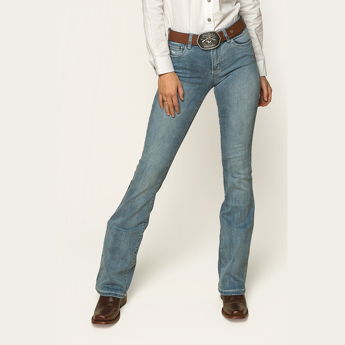 Ringers & Western Katherine Cowgirl Womens Mid Rise Bootleg Jeans | Blue Heeler Boots
