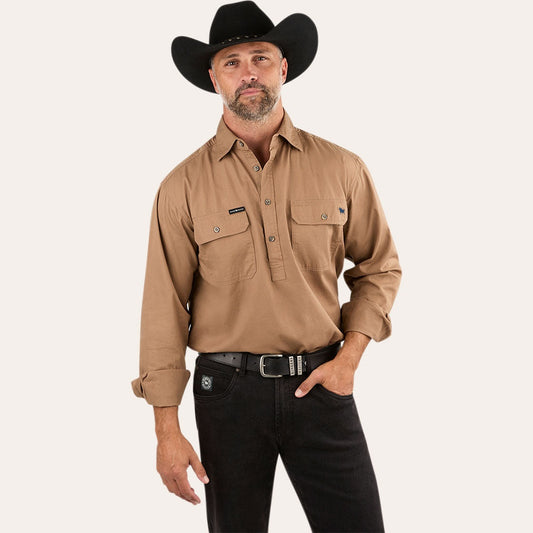 Ringers Western King River Mens Half Button Work Shirt Clay - 171110002 | Blue Heeler Boots