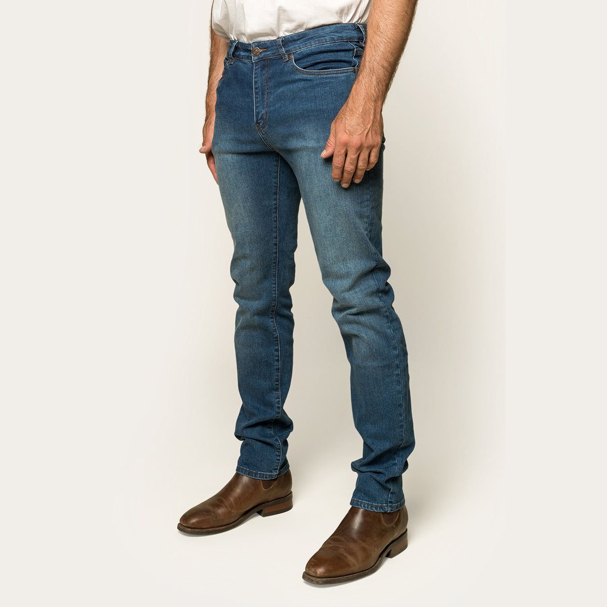 Ringers & Western Muster Mens Slim Straight Fit Mid Rise Jeans | Blue Heeler Boots