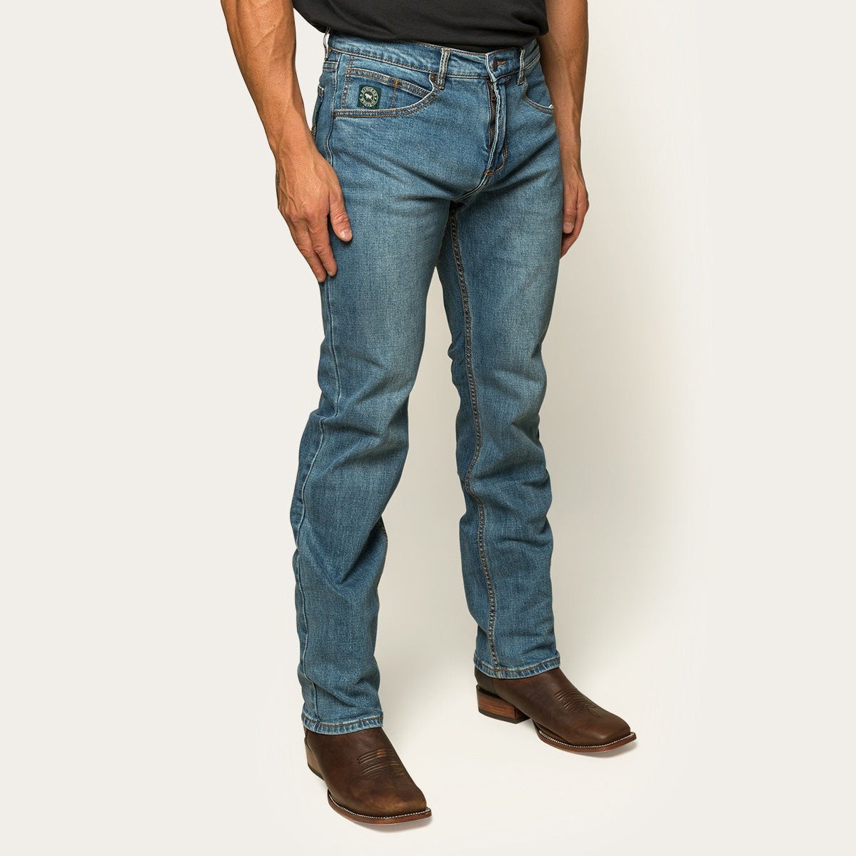 Ringers & Western Muster Mens Slim Straight Fit Mid Rise Jeans | Blue Heeler Boots