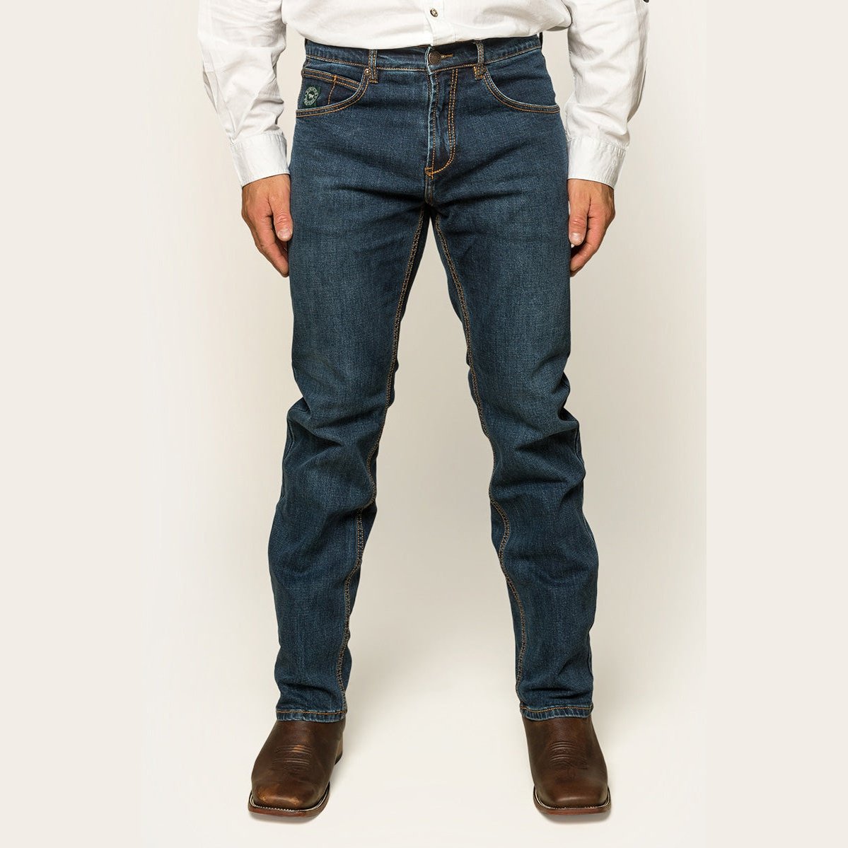 Ringers & Western Muster Mens Slim Straight Fit Mid Rise Jeans | Blue Heeler Boots