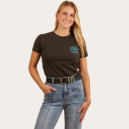 Ringers & Western Signature Bull Womens Classic Fit T Charcoal/Aqua - 220016RW | Blue Heeler Boots