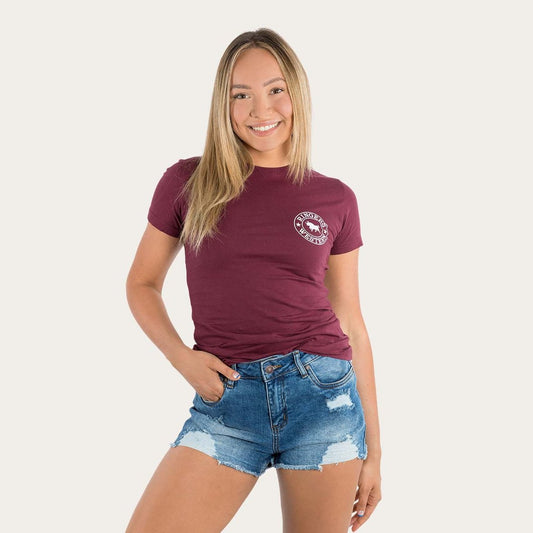 Ringers & Western Signature Bull Womens Classic Fit T Burgundy/White - 220016RW | Blue Heeler Boots