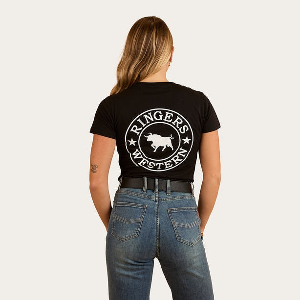 Ringers & Western Signature Bull Womens Classic Fit T Black/White - 220016RW | Blue Heeler Boots