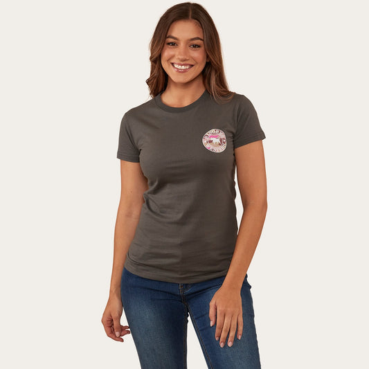 Ringers & Western Signature Bull Womens Classic Fit T Vintage Black/Pink Camo - 220016RW | Blue Heeler Boots