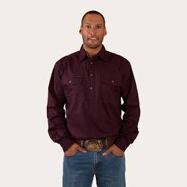 Ringers Western King River Mens Half Button Work Shirt Aubergine - 171110002 | Blue Heeler Boots