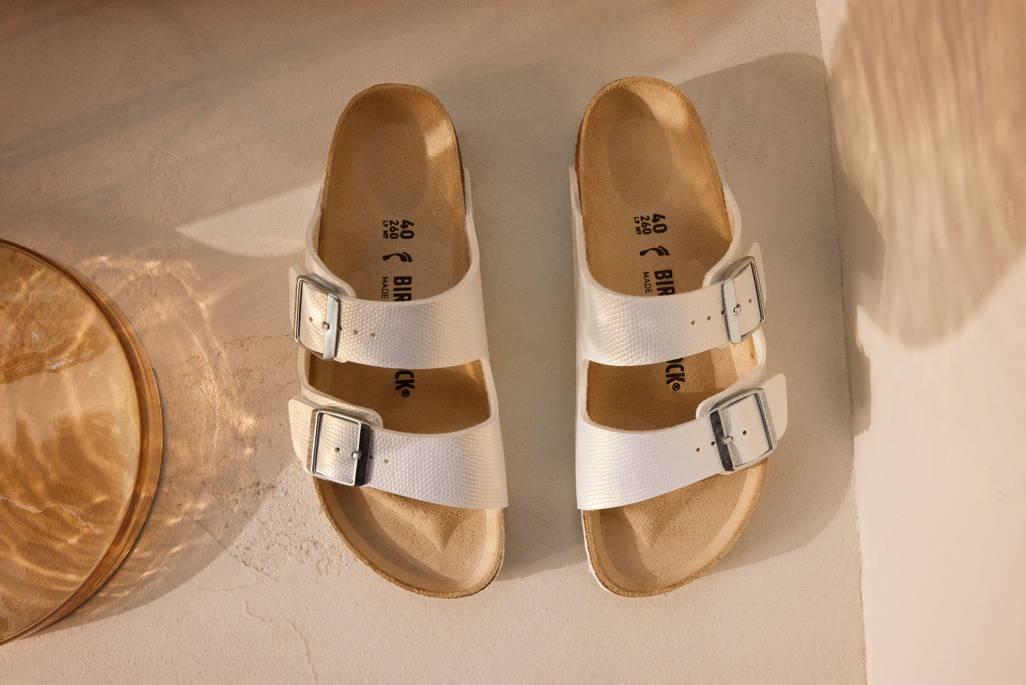 Birkenstock Arizona Shiny Embossed White Embossed Birko-Flor Regular - 1026463 | Blue Heeler Boots