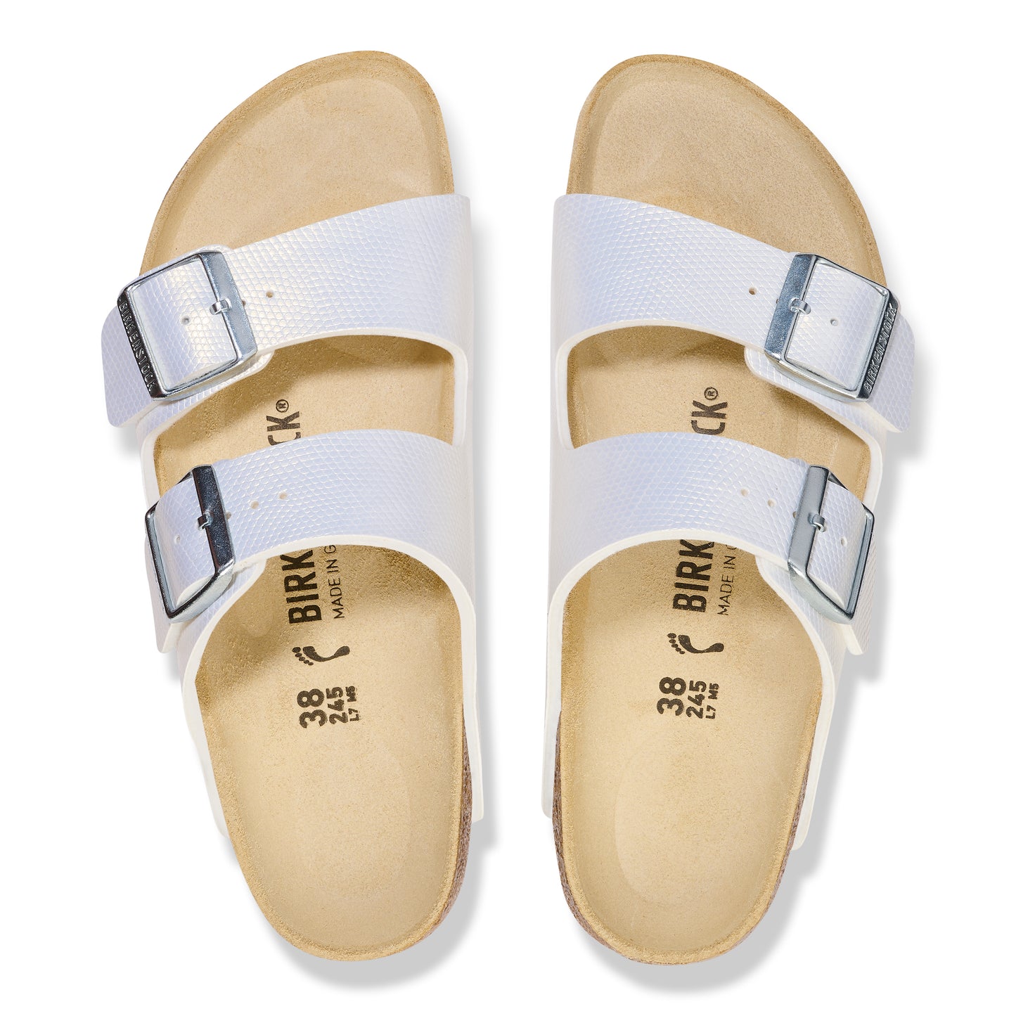 Birkenstock Arizona Shiny Embossed White Embossed Birko-Flor Regular - 1026463 | Blue Heeler Boots