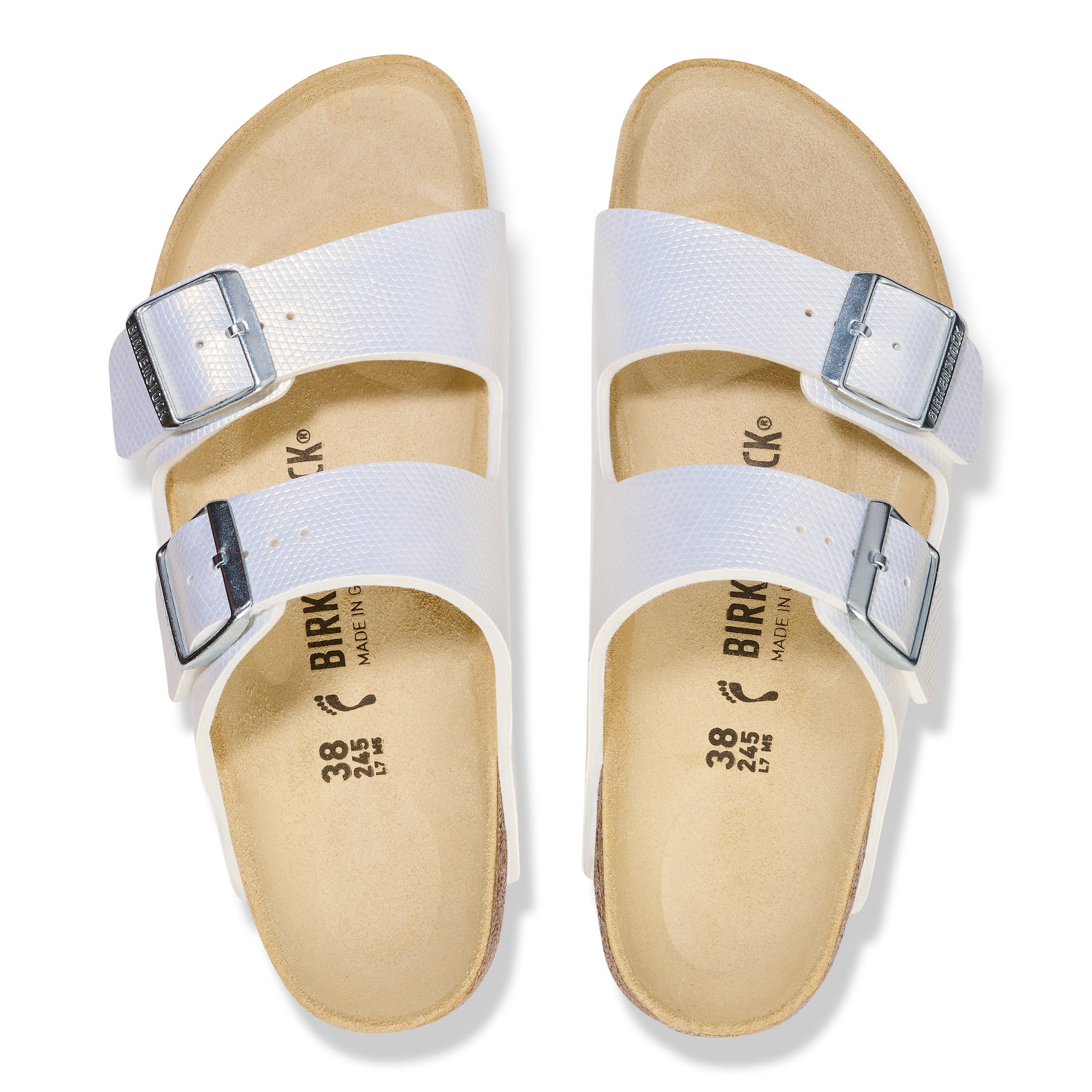 Birkenstock Arizona Shiny Embossed White Embossed Birko-Flor Regular - 1026463 | Blue Heeler Boots