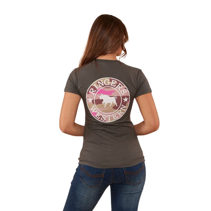 Ringers & Western Signature Bull Womens Classic Fit T Vintage Black/Pink Camo - 220016RW | Blue Heeler Boots