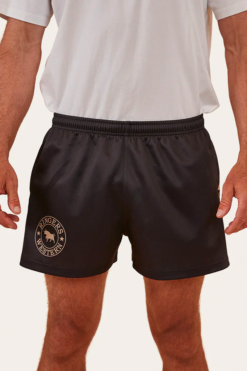Ringers & Western Ringers Mens Footy Short - Black - 123049RW | Blue Heeler Boots