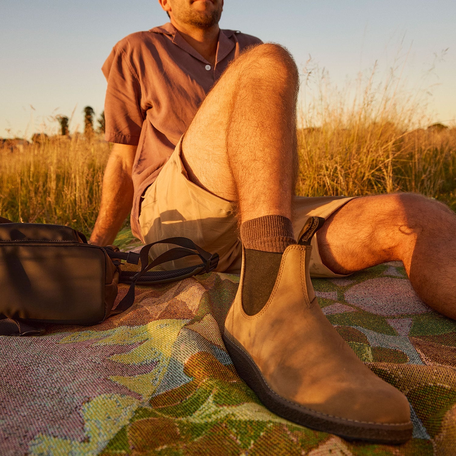 Blundstone 2691 Stone nubuck AeroCork elastic side boot - lifestyle, worn outdoors
