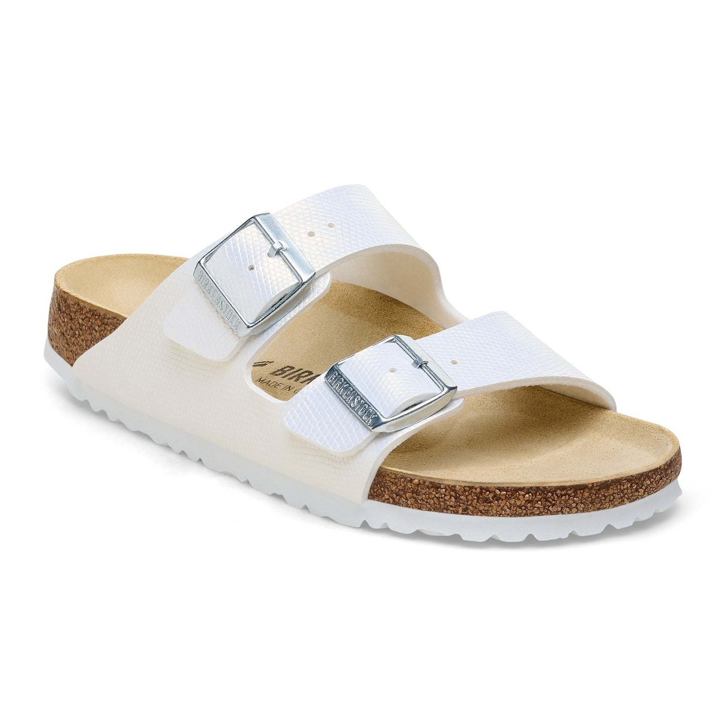 Birkenstock Arizona Shiny Embossed White Embossed Birko-Flor Regular - 1026463 | Blue Heeler Boots
