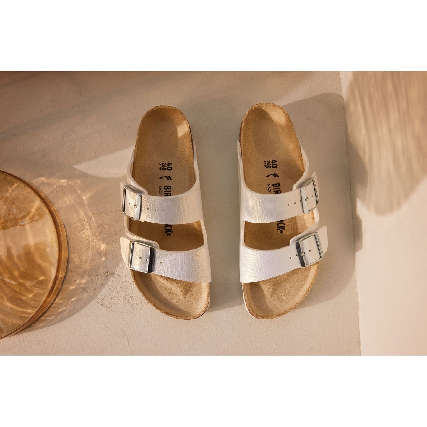 Birkenstock Arizona Shiny Embossed White Embossed Birko-Flor Regular - 1026463 | Blue Heeler Boots