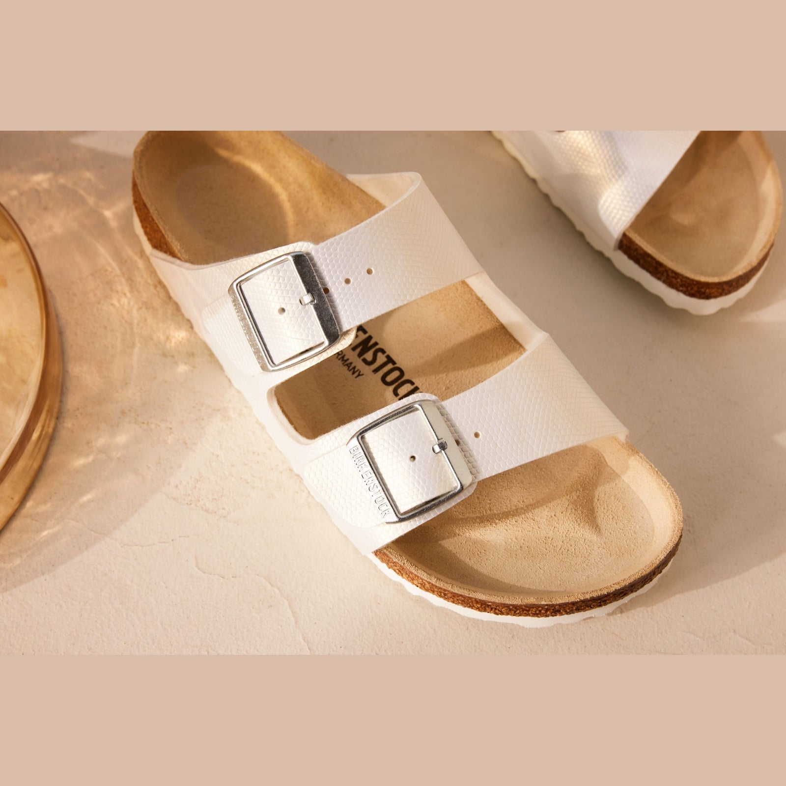 Birkenstock Arizona Shiny Embossed White Embossed Birko-Flor Regular - 1026463 | Blue Heeler Boots