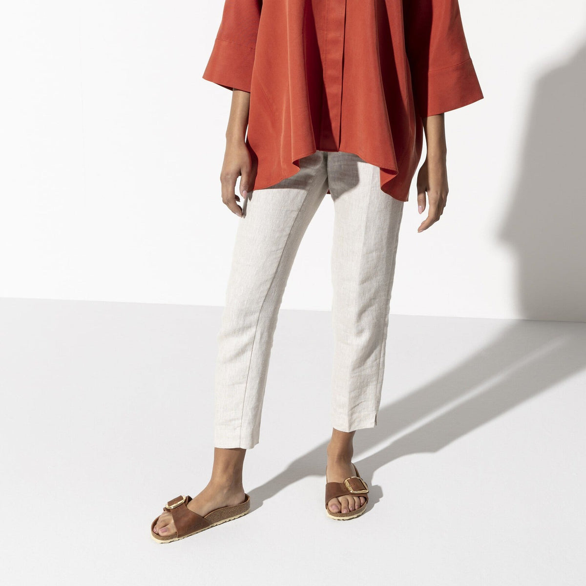 Birkenstock Madrid Big Buckle Cognac Oiled Leather - lifestyle worn