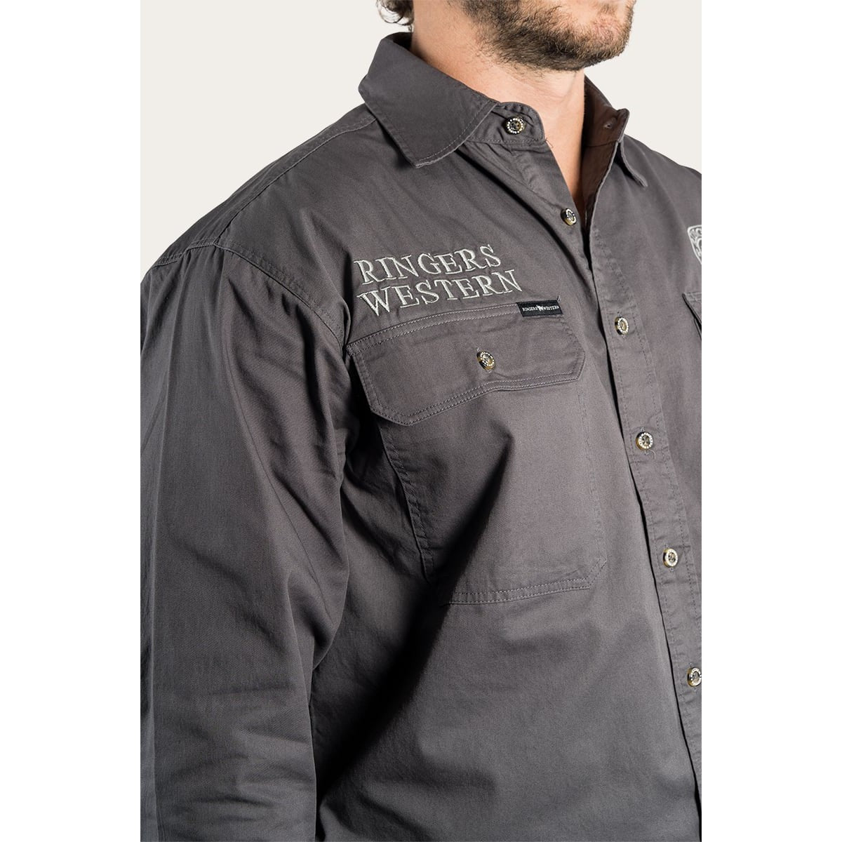 Ringers & Western Hawkeye Mens Full Button Work Shirt Magnum/Grey - 118110002 | Blue Heeler Boots