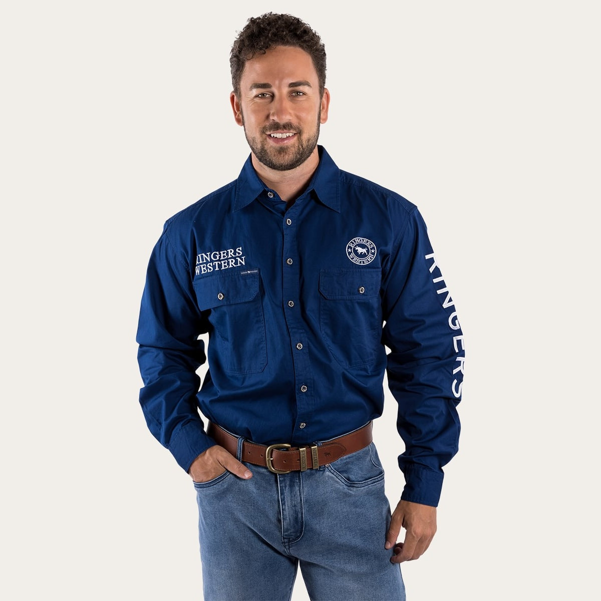 Ringers & Western Hawkeye Mens Full Button Work Shirt Navy - 118110002 | Blue Heeler Boots