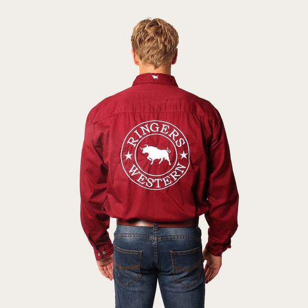 Ringers & Western Hawkeye Mens Full Button Work Shirt Burgundy - 118110002 | Blue Heeler Boots