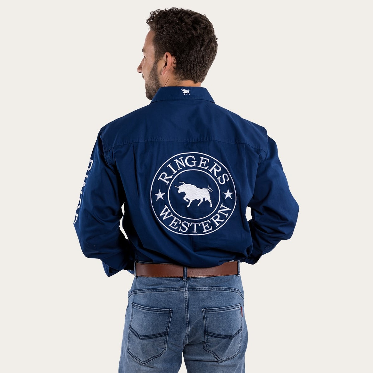 Ringers & Western Hawkeye Mens Full Button Work Shirt Navy - 118110002 | Blue Heeler Boots