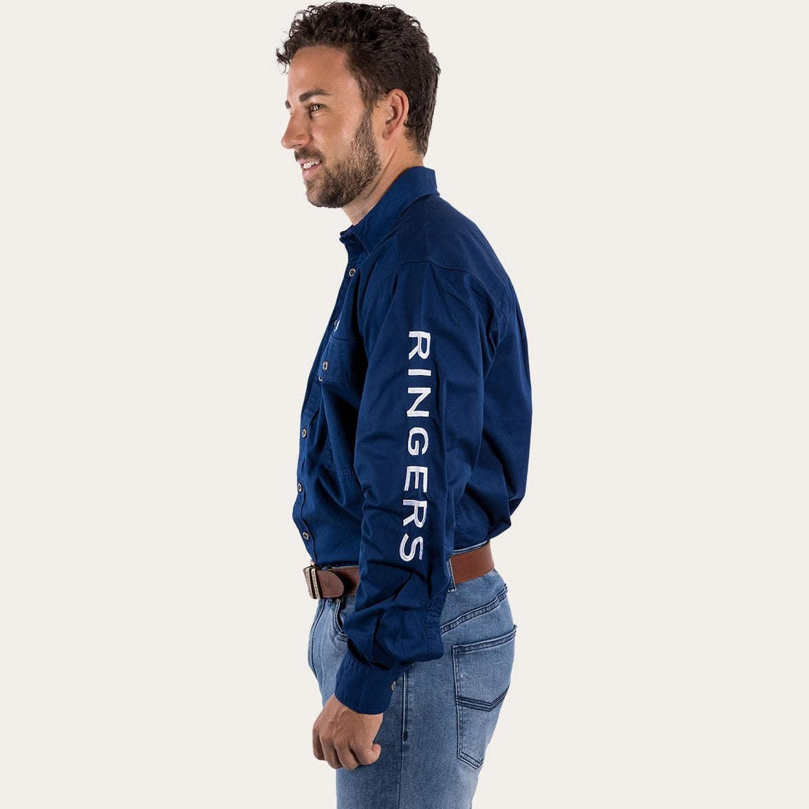 Ringers & Western Hawkeye Mens Full Button Work Shirt Navy - 118110002 | Blue Heeler Boots