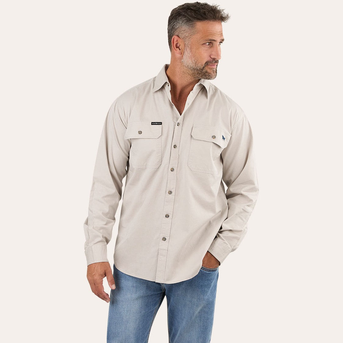 Ringers Western King River Full Button Work Shirt Beige - 171110001 | Blue Heeler Boots
