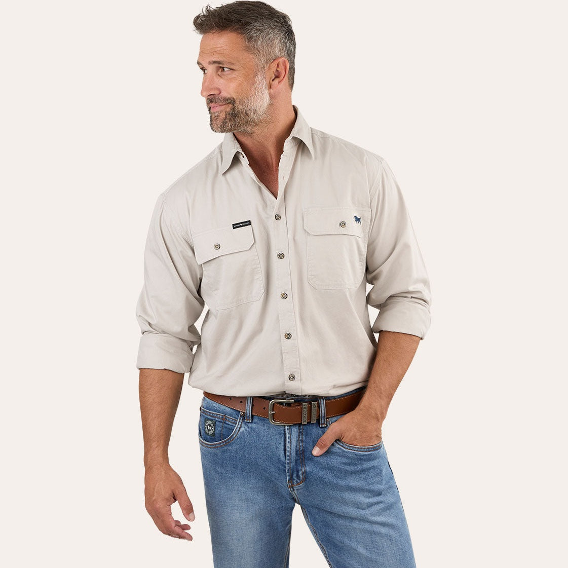 Ringers Western King River Full Button Work Shirt Beige - 171110001 | Blue Heeler Boots