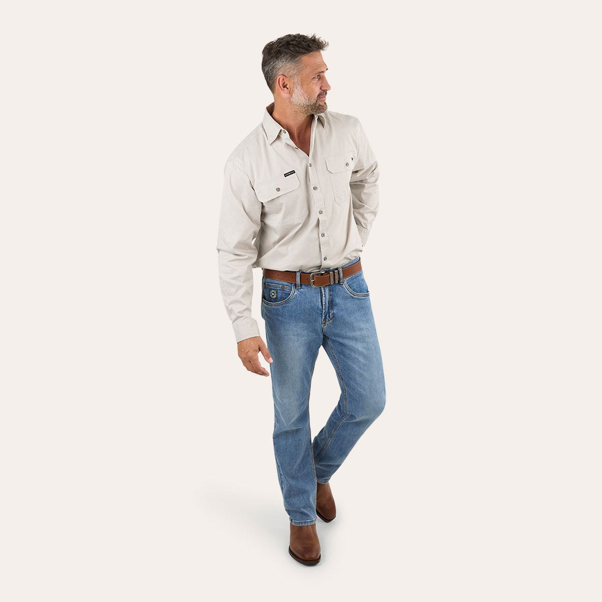 Ringers Western King River Full Button Work Shirt Beige - 171110001 | Blue Heeler Boots