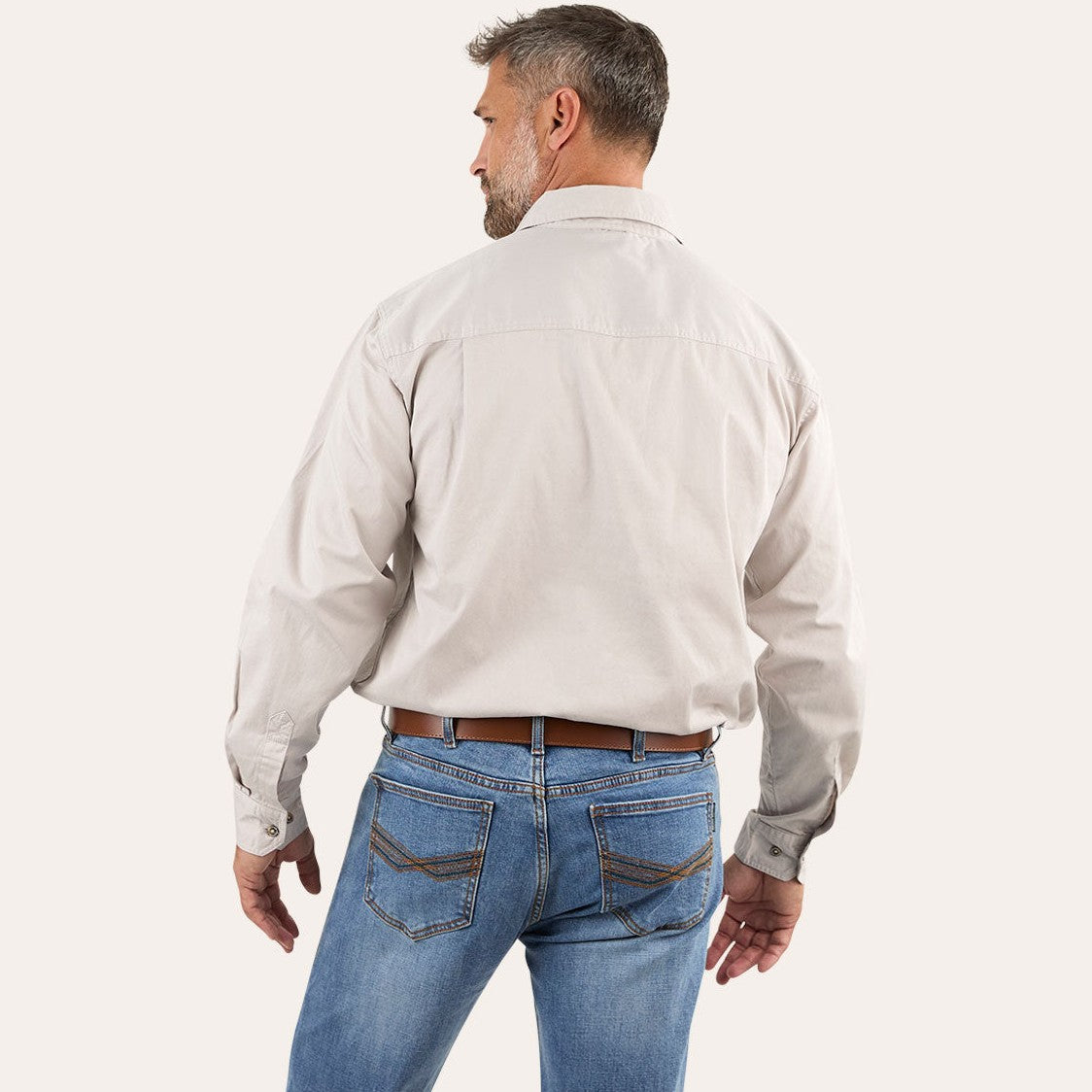 Ringers Western King River Mens Half Button Work Shirt Beige - 171110002 | Blue Heeler Boots