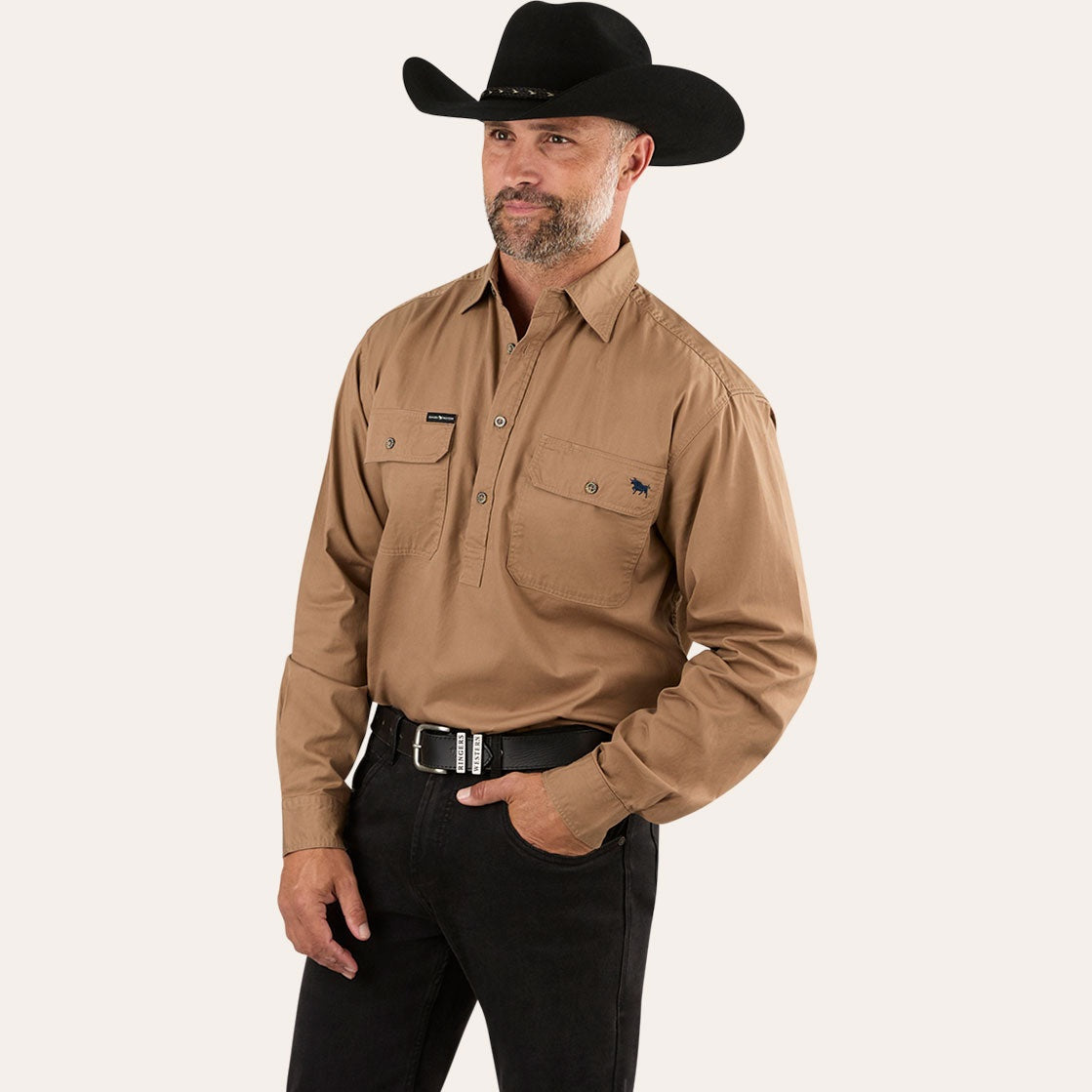 Ringers Western King River Mens Half Button Work Shirt Clay - 171110002 | Blue Heeler Boots
