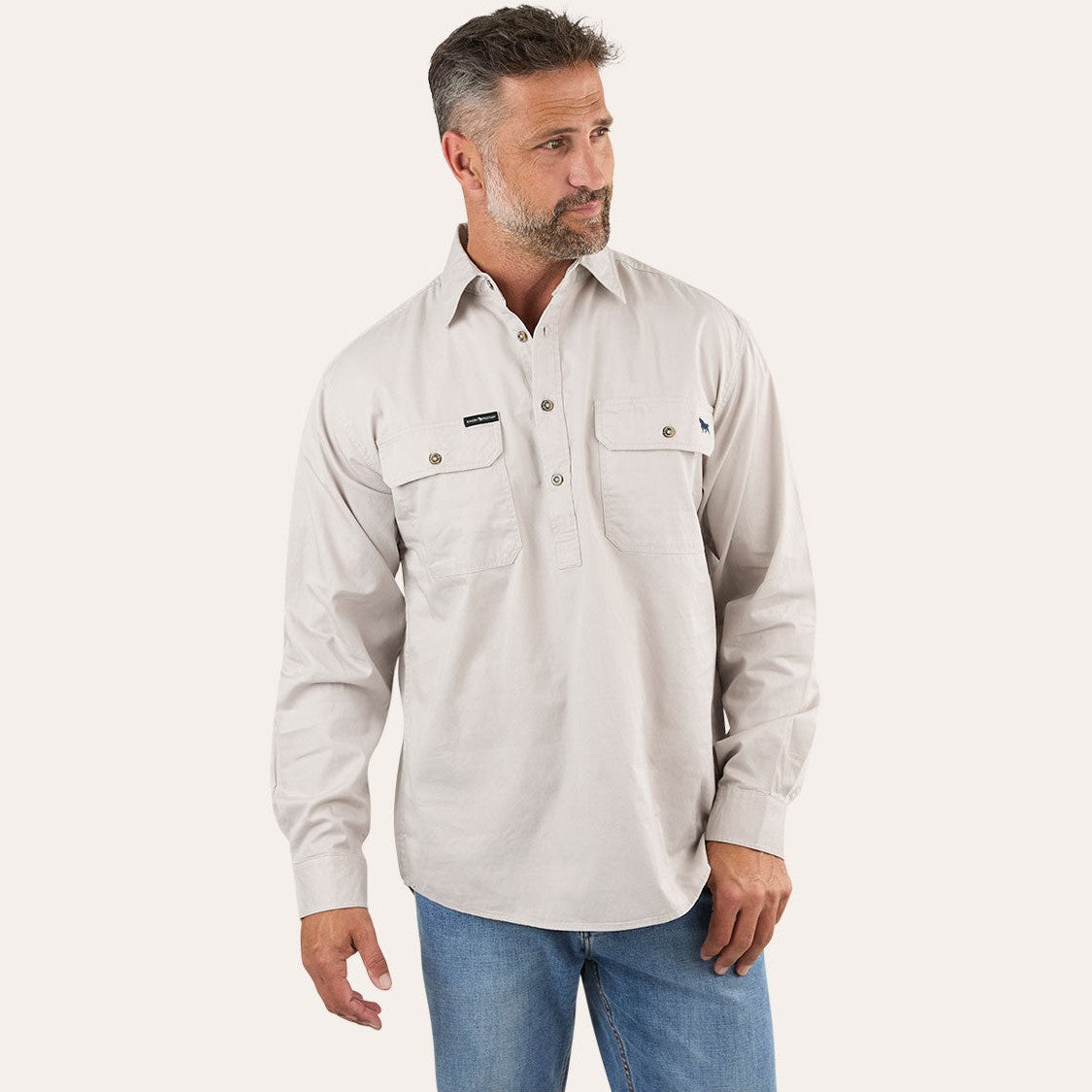 Ringers Western King River Mens Half Button Work Shirt Beige - 171110002 | Blue Heeler Boots