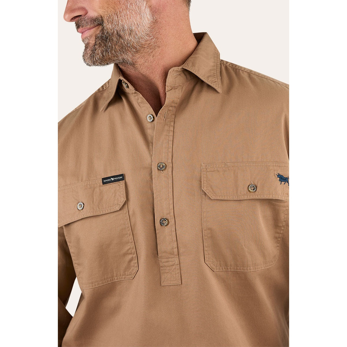 Ringers Western King River Mens Half Button Work Shirt Clay - 171110002 | Blue Heeler Boots