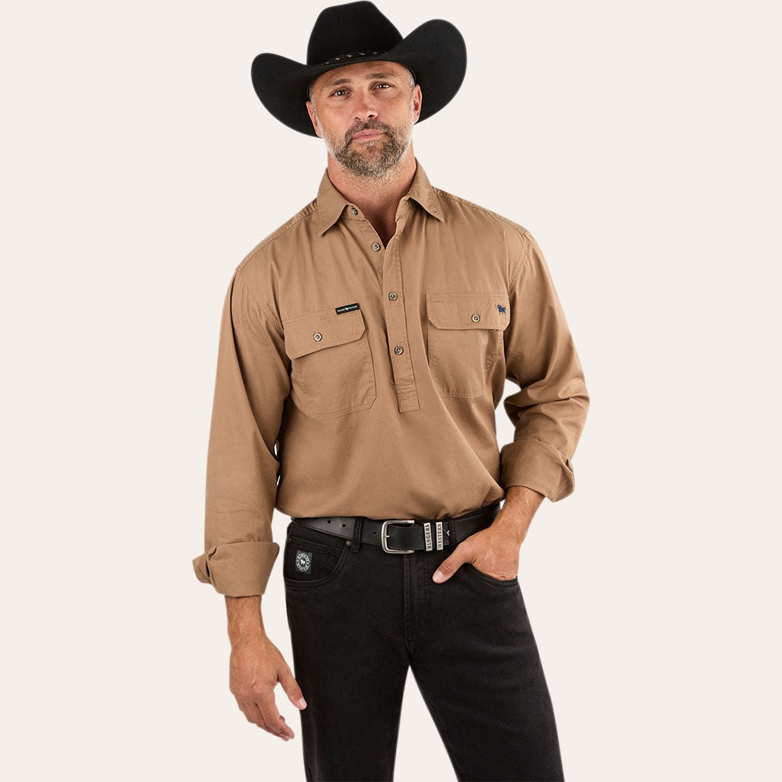 Ringers Western King River Mens Half Button Work Shirt Clay - 171110002 | Blue Heeler Boots