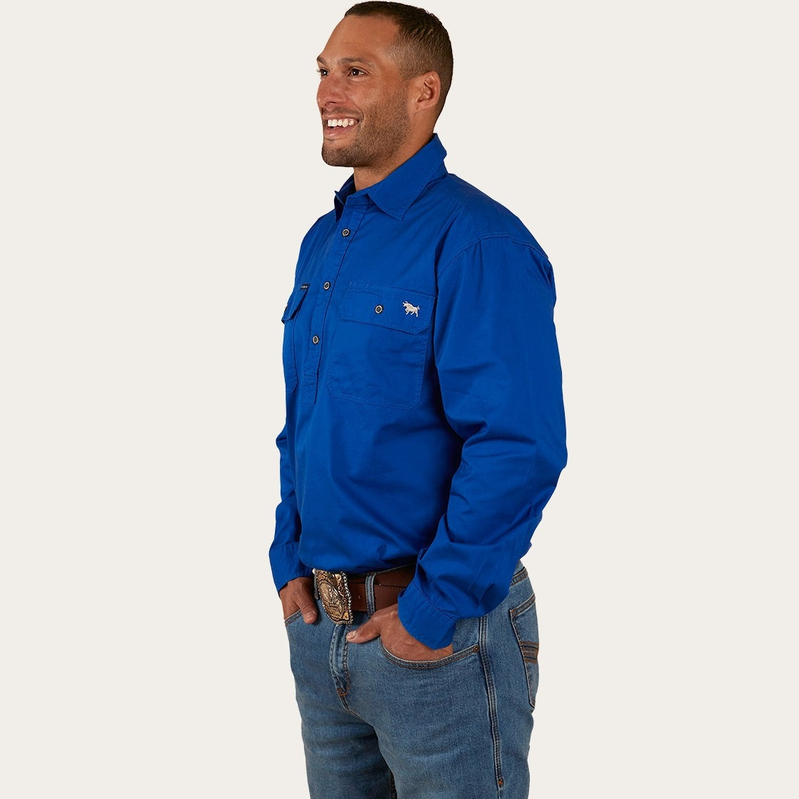 Ringers Western King River Mens Half Button Work Shirt Royal - 171110002 | Blue Heeler Boots