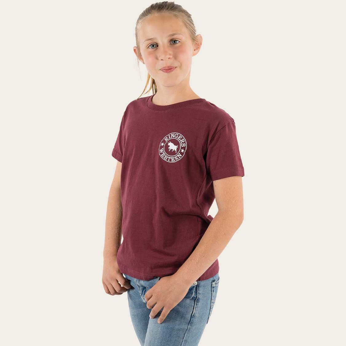 Ringers & Western Signature Bull Kids Classic T Burgundy/White - 320004RW | Blue Heeler Boots