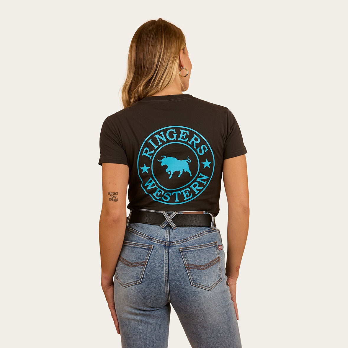Ringers & Western Signature Bull Womens Classic Fit T Charcoal/Aqua - 220016RW | Blue Heeler Boots