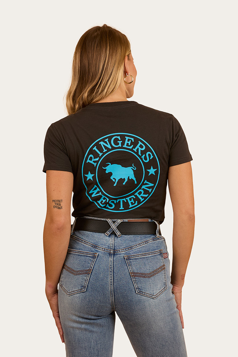 Ringers & Western Signature Bull Womens Classic Fit T Charcoal/Aqua - 220016RW | Blue Heeler Boots